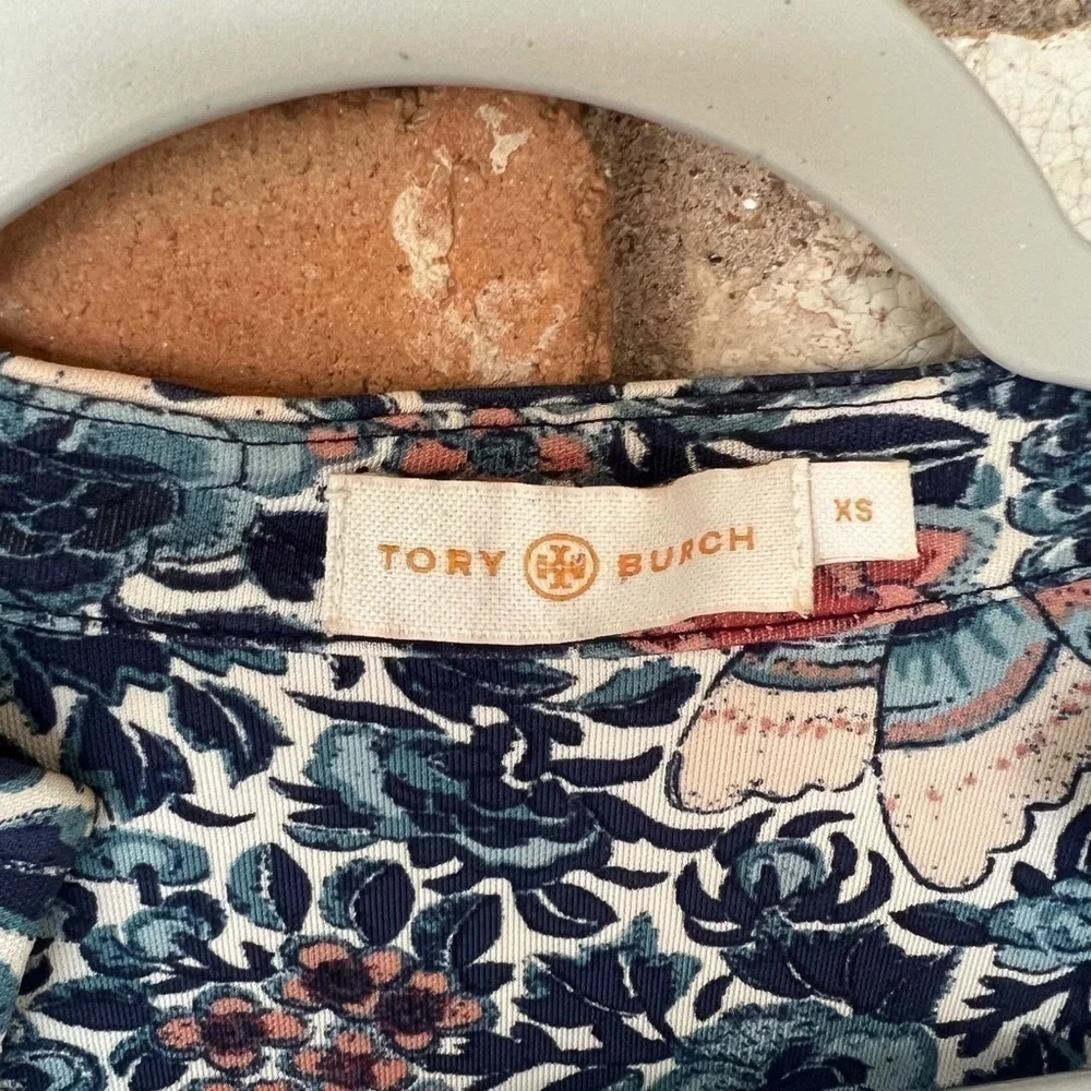Tory Burch Silk  Floral Butterfly Print V Neck Blouse